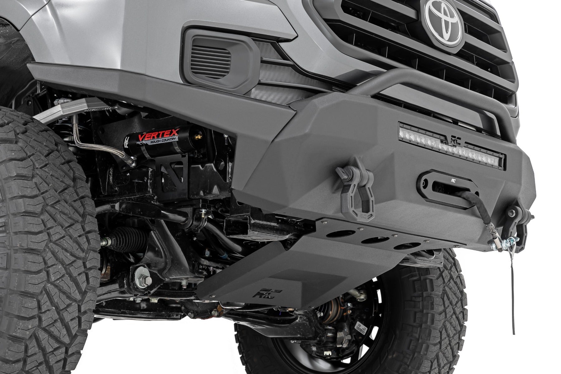 Rough Country | Front Bumpers | Front Bumper High Clearance Hybrid with 12000 Lb Pro Series Winch Synthetic Rope and 20 LED Light Bar 16-22 Toyota Tacoma Rough Country | 10723