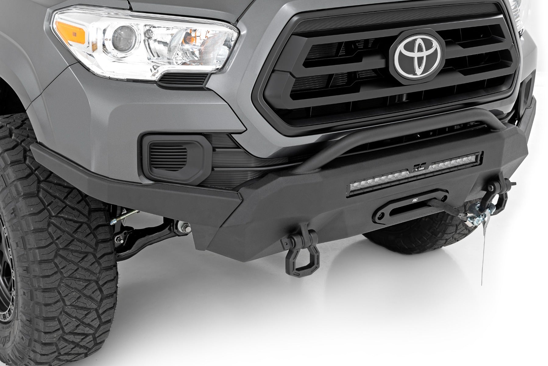 Rough Country | Front Bumpers | Front Bumper High Clearance Hybrid with 12000 Lb Pro Series Winch Synthetic Rope and 20 LED Light Bar 16-22 Toyota Tacoma Rough Country | 10723