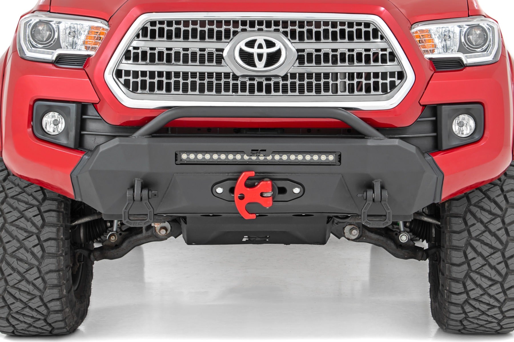 Rough Country | Front Bumpers | Front Bumper Hybrid with 9500-Lb Pro Series Winch Black Series with White DRL LED Light Bar 16-22 Toyota Tacoma 4WD Rough Country | 10726