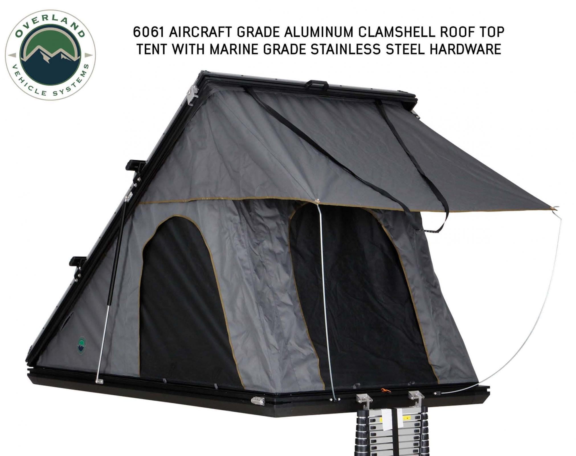 OVS | Roof Top Tent | HD Mamba Clam Shell Aluminum Hard Shell Roof Top Tent, Grey Body & Green Trim | 18099901