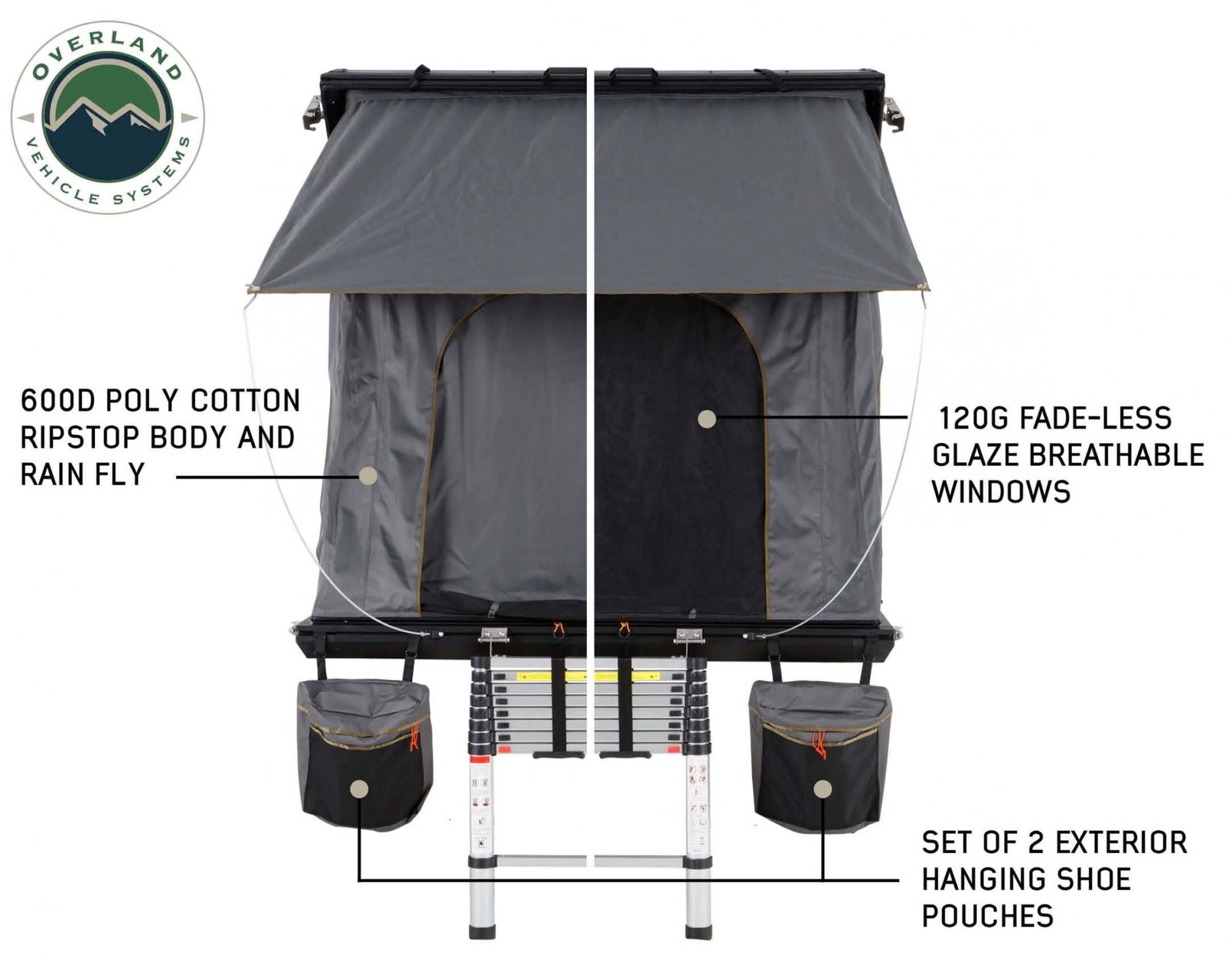 OVS | Roof Top Tent | HD Mamba Clam Shell Aluminum Hard Shell Roof Top Tent, Grey Body & Green Trim | 18099901