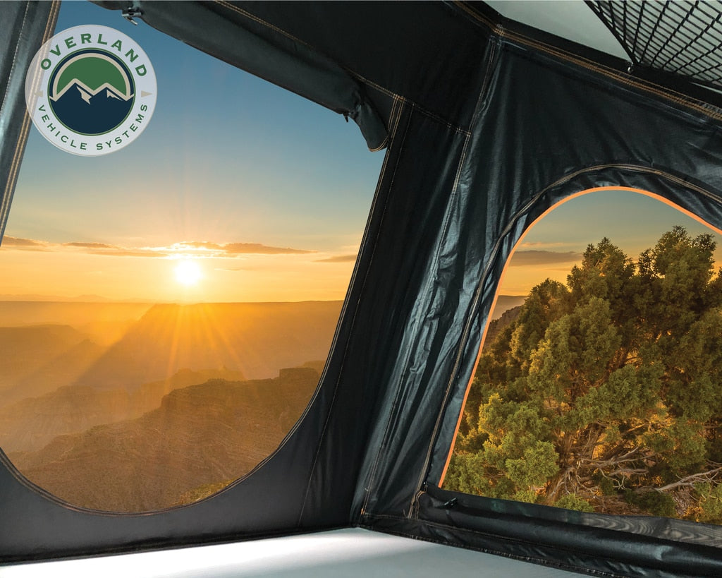 OVS | Roof Top Tent | HD Sidewinder Side Load Aluminum Hard Shell Roof Top Tent, Grey Body & Green Trim | 18109901