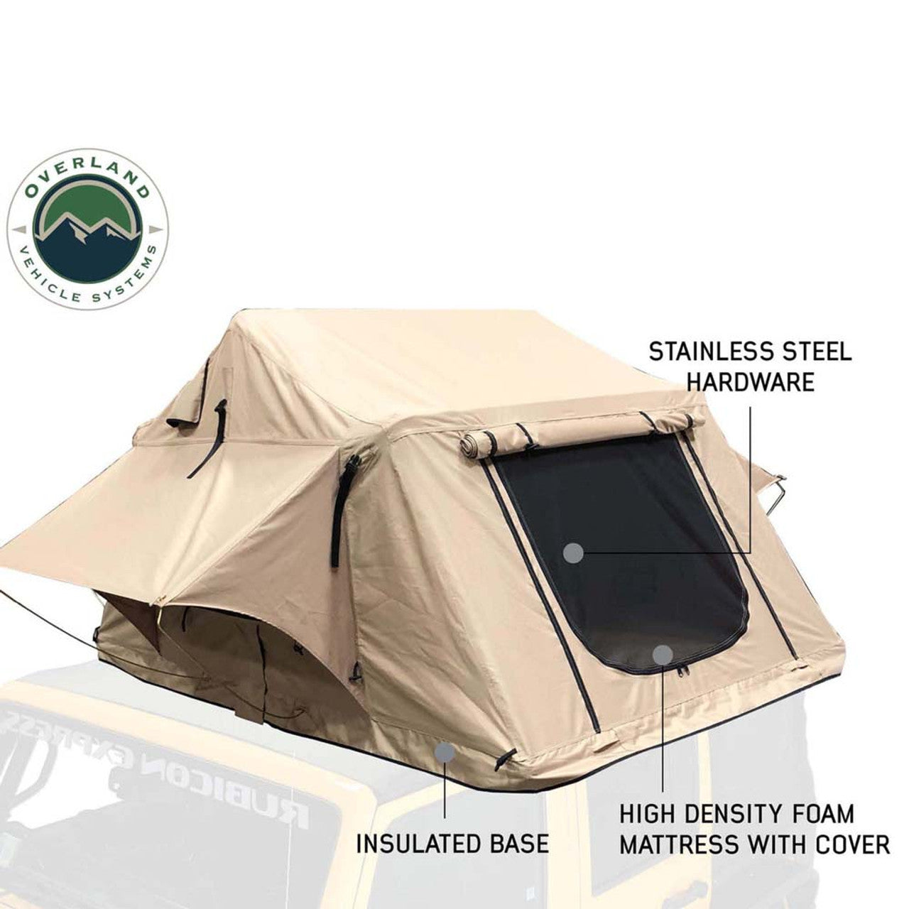 OVS | Roof Top Tent | LD TMBK 3 Roof Top Tent With Annex - Tan Base With Green Rain Fly, Black Aluminum Base, Black Ladder Overland Vehicle Systems | 18119733