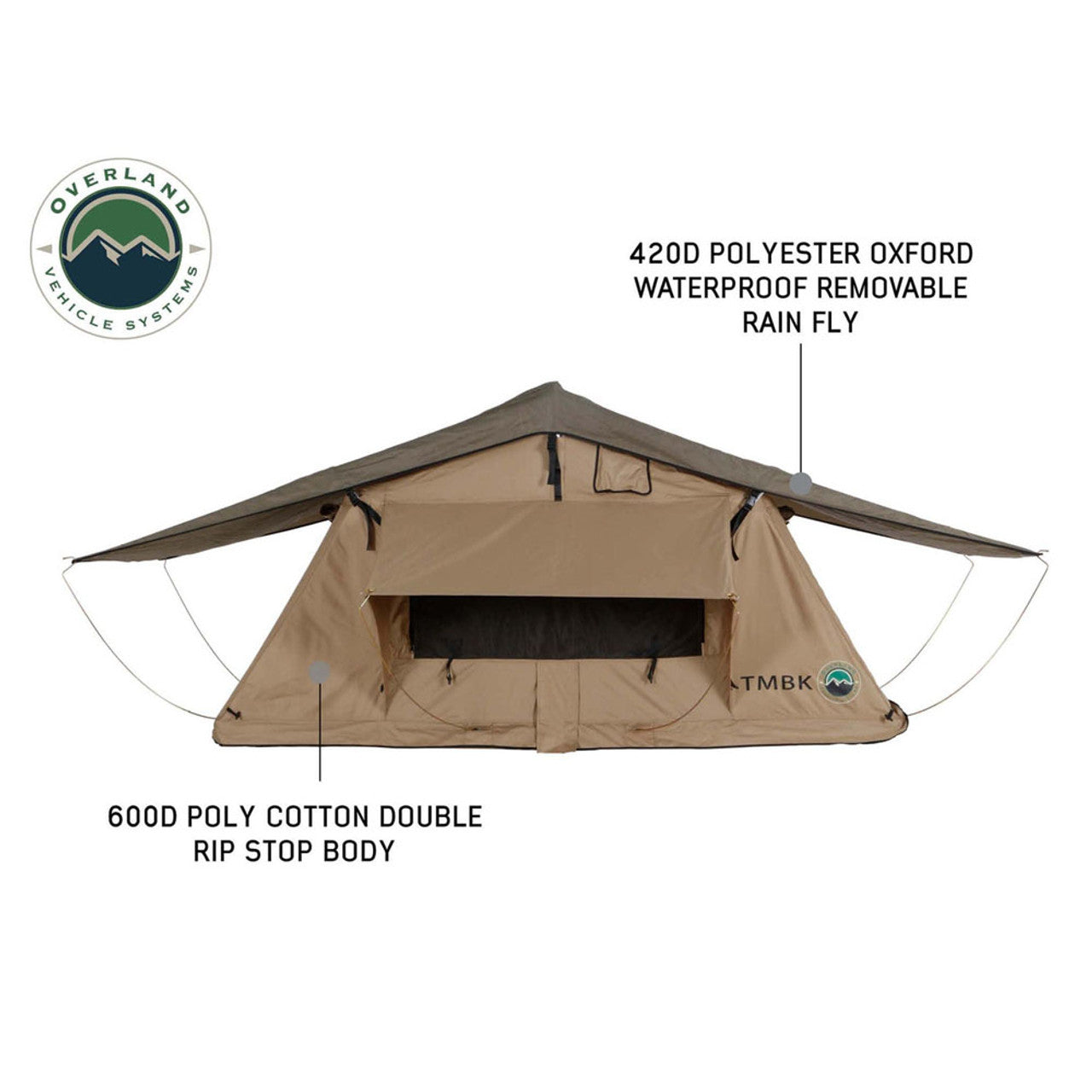 OVS | Roof Top Tent | LD TMBK 3 Roof Top Tent With Annex - Tan Base With Green Rain Fly, Black Aluminum Base, Black Ladder Overland Vehicle Systems | 18119733