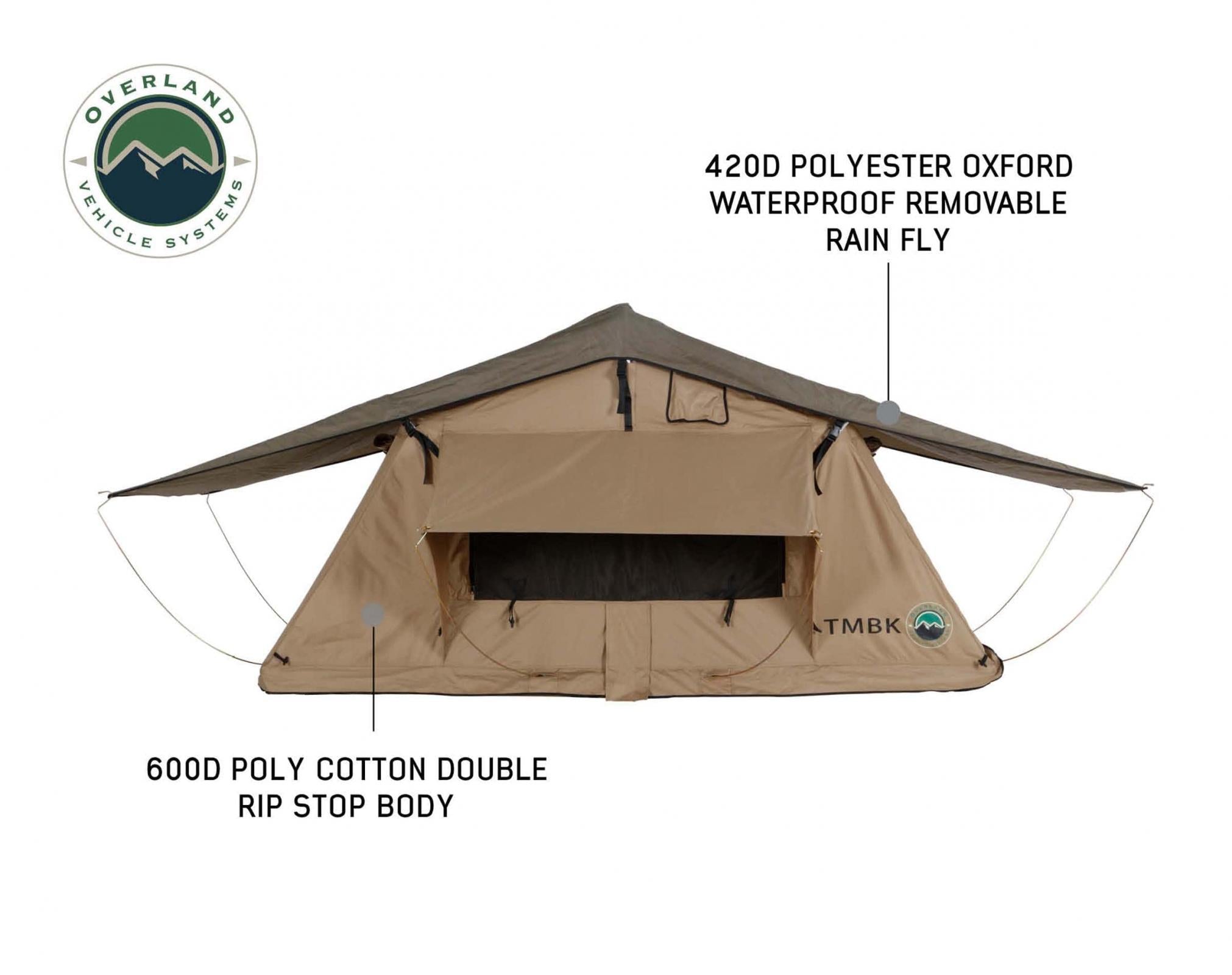OVS | Roof Top Tent | LD TMBK 3 Soft Shell Roof Top Tent, Tan Body & Green Rainfly | 18119933