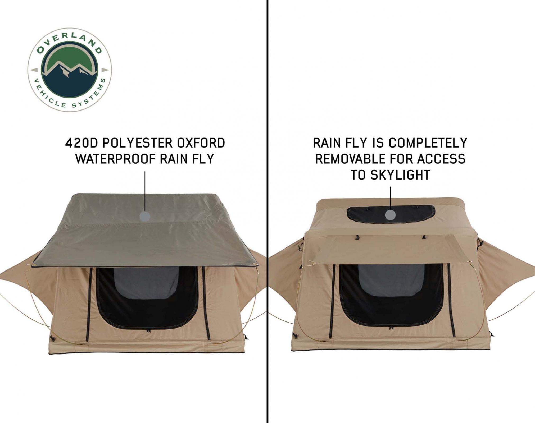 OVS | Roof Top Tent | LD TMBK 3 Soft Shell Roof Top Tent, Tan Body & Green Rainfly | 18119933