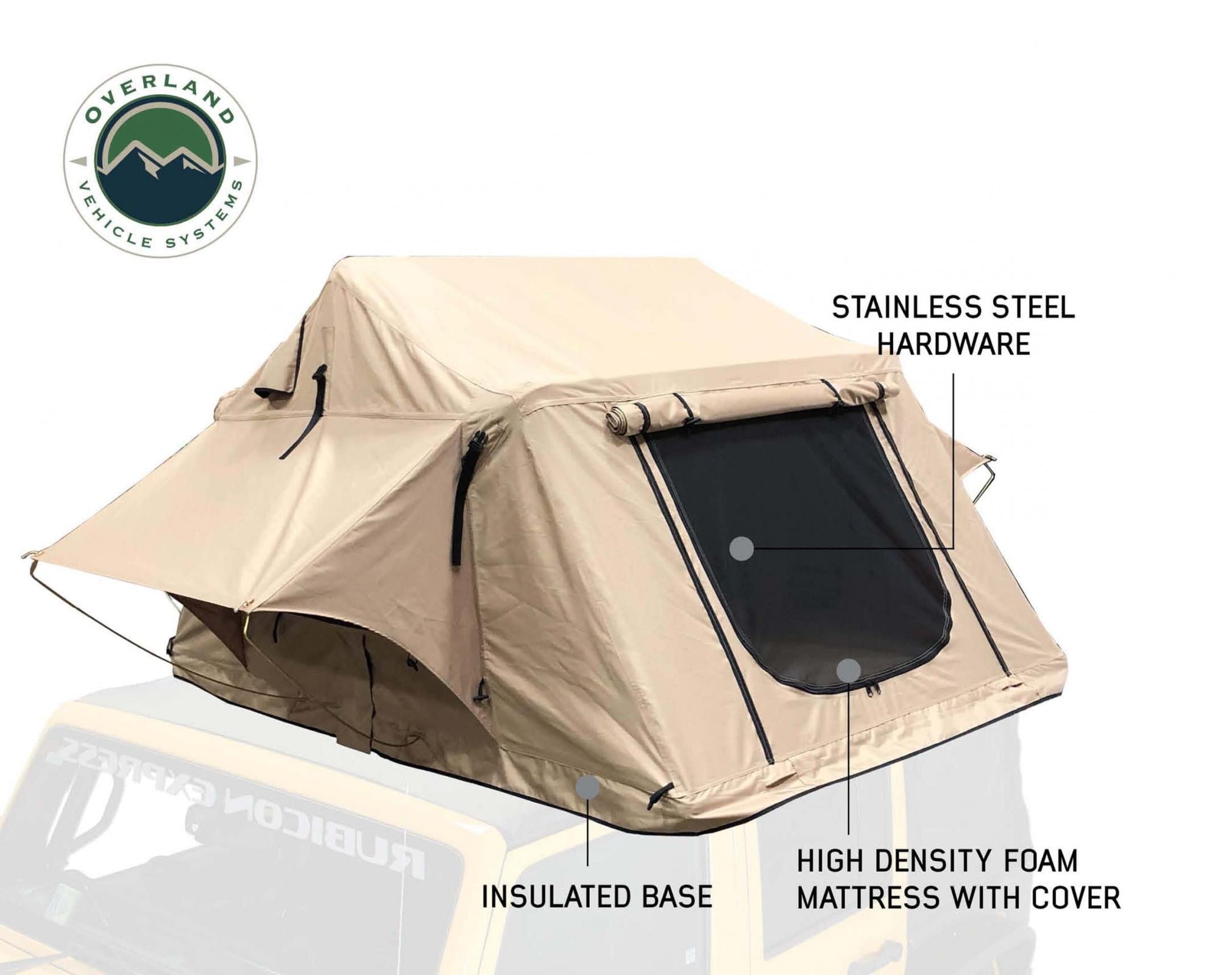 OVS | Roof Top Tent | LD TMBK 3 Soft Shell Roof Top Tent, Tan Body & Green Rainfly | 18119933
