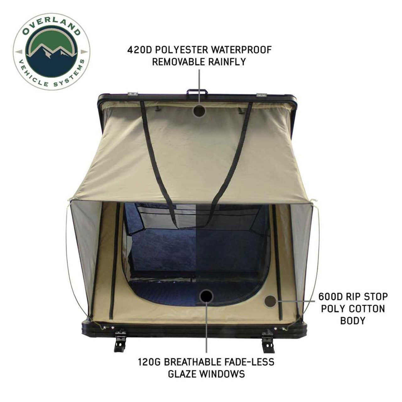 OVS | Tent Annex Room | LD TMON Clamshell Aluminum Hard Shell Roof Top Tent - 2 Person Capacity, Tan Body & Green Rainfly | 18119935