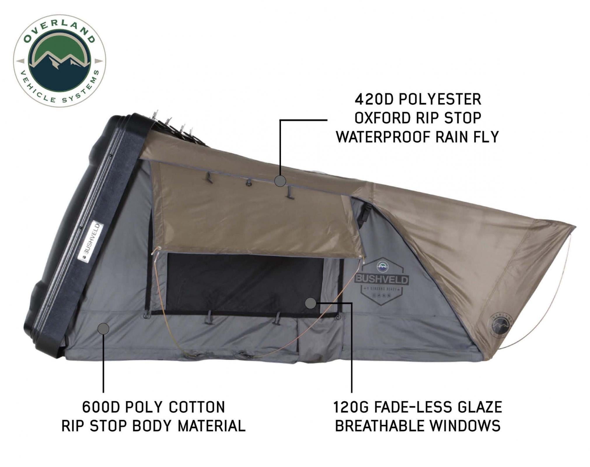OVS | Roof Top Tent | HD Bushveld II Cantilever Hard Shell Roof Top Tent Grey Body & Tan Rainfly | 18189901