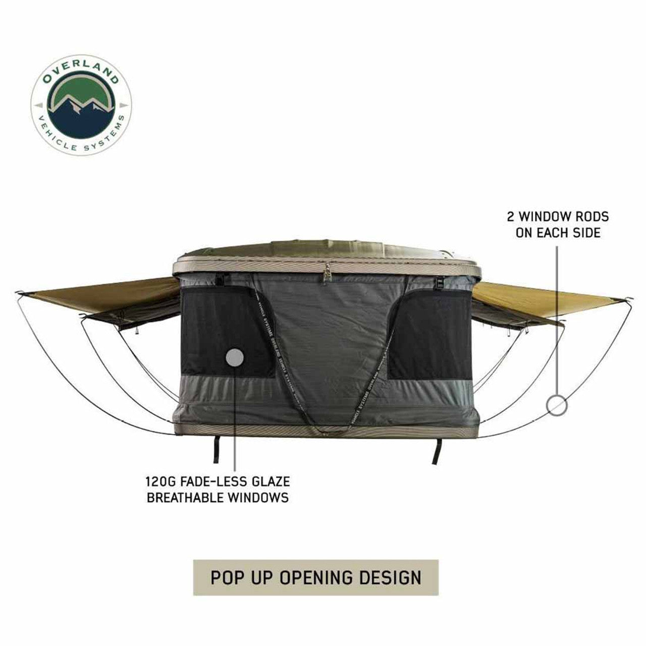 OVS | Roof Top Tent | HD Bundu 2 - Hard Shell Pop Up Roof Top Tent, 2 Person, Grey Body and Black Rainfly Overland Vehicle Systems | 18199901