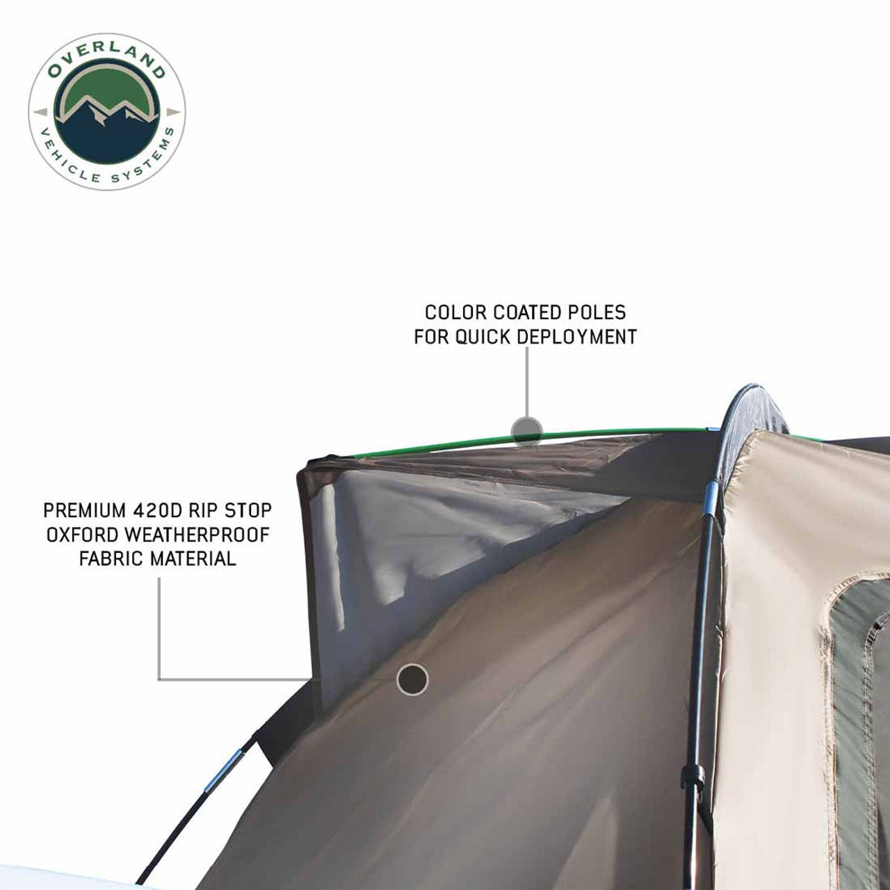 OVS | Tent | LD TACT - Bed Tent Full Size 6.5 Foot, Tan Body and Green Rainfly Overland Vehicle Systems | 18252542