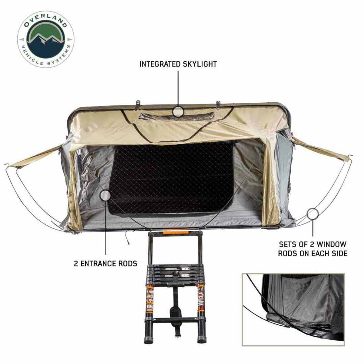 OVS | Roof Top Tent | HD Bundu 4 - Hard Shell Roof Top Tent, 4 Person, Grey Body and Black Rainfly Overland Vehicle Systems | 18389904