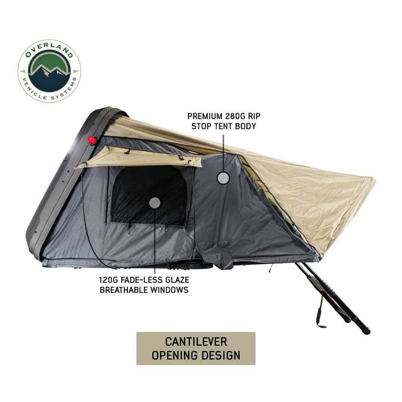 OVS | Roof Top Tent | HD Bundu 4 - Hard Shell Roof Top Tent, 4 Person, Grey Body and Black Rainfly Overland Vehicle Systems | 18389904