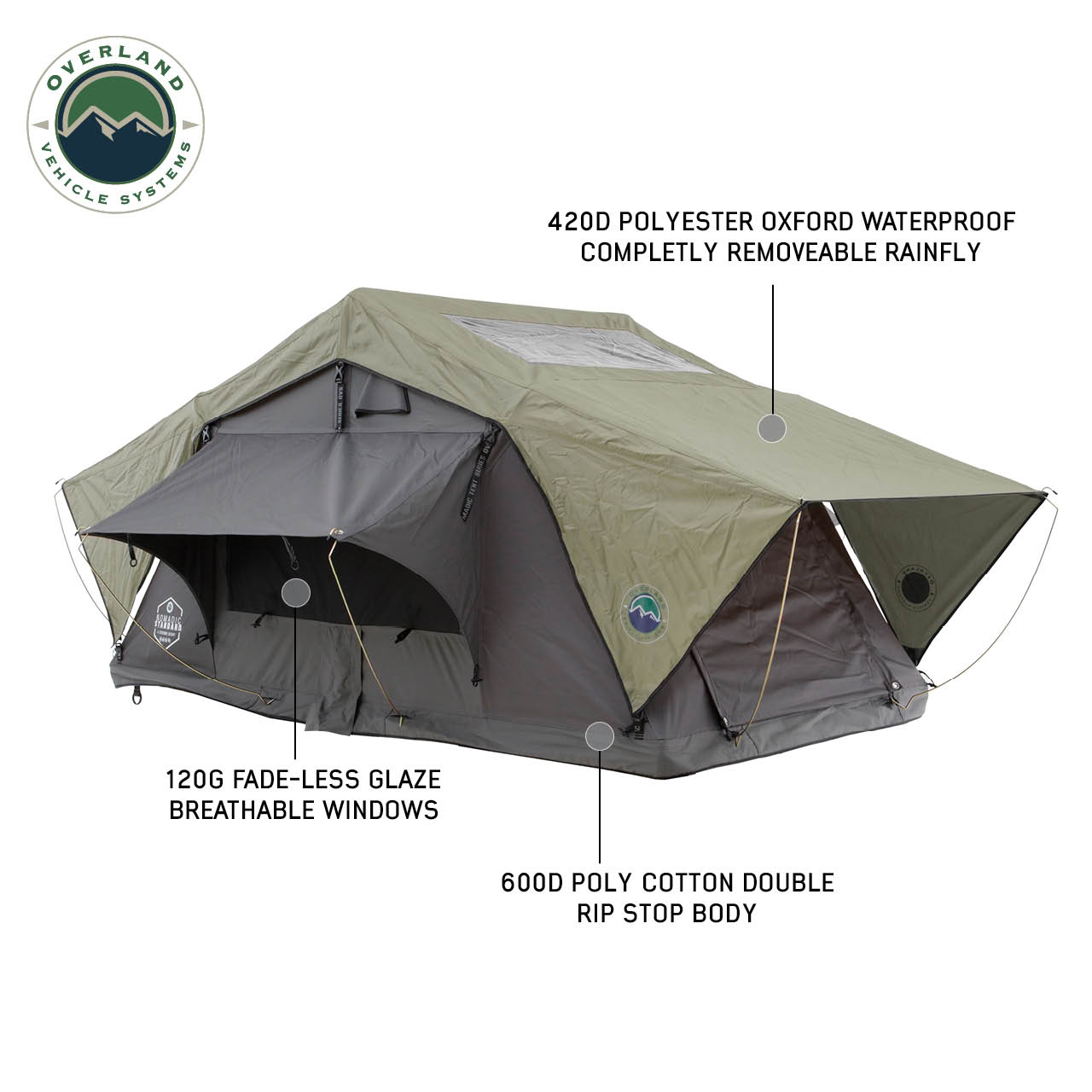 OVS | Roof Top Tent | HD Nomadic 3 Standard Soft Shell Roof Top Tent, Grey Body & Green Rainfly | 18439936