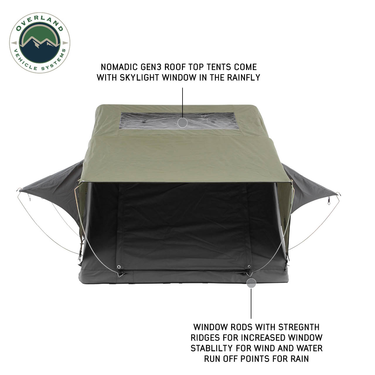 OVS | Roof Top Tent | HD Nomadic 3 Standard Soft Shell Roof Top Tent, Grey Body & Green Rainfly | 18439936