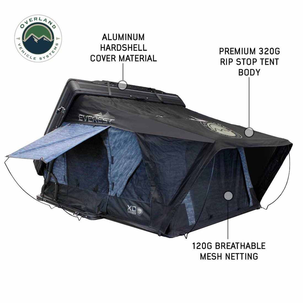 OVS | Roof Top Tent | XD Everest Cantilever Aluminum Hard Shell Roof Top Tent, Blue Body & Black Rainfly | 18489902