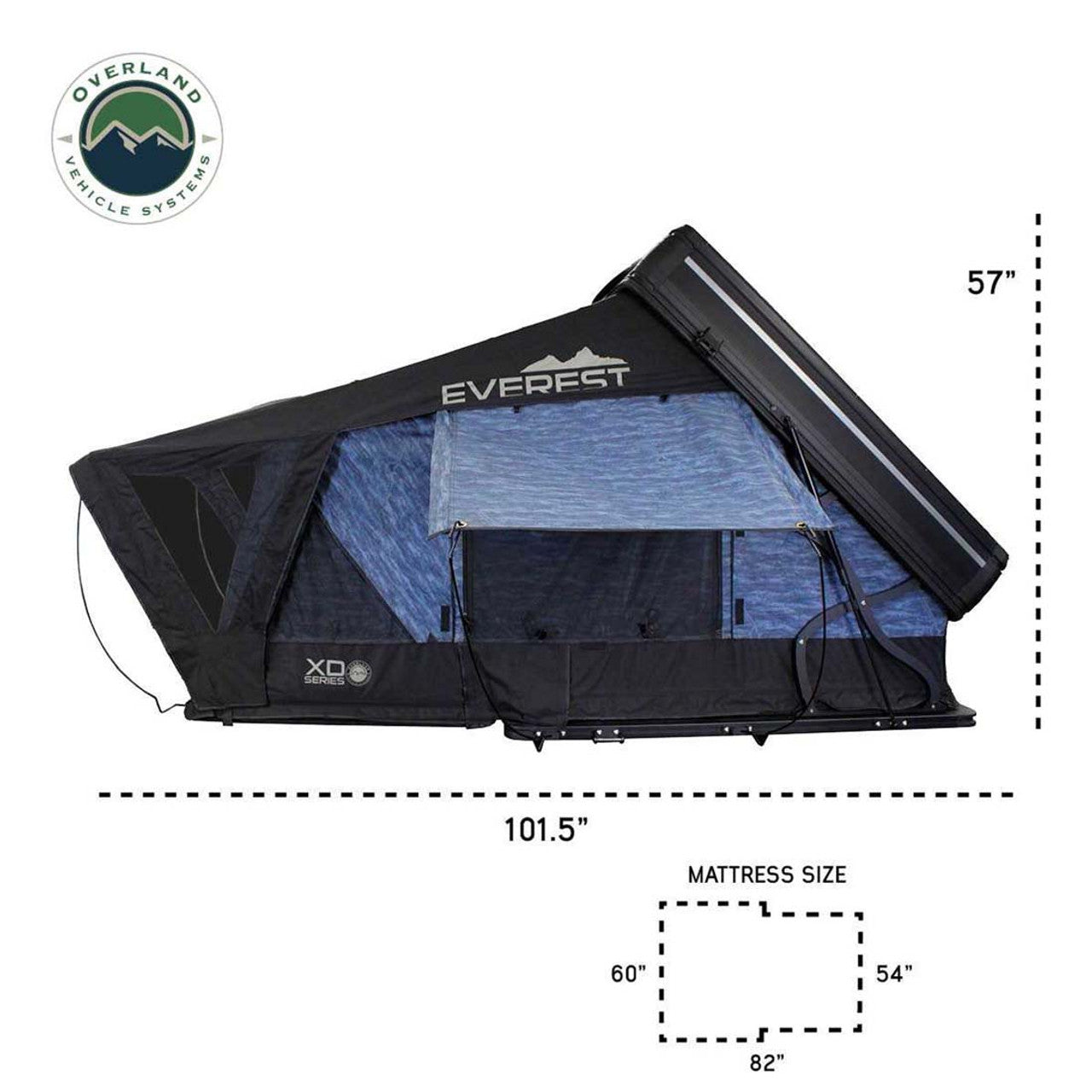 OVS | Roof Top Tent | XD Everest Cantilever Aluminum Hard Shell Roof Top Tent, Blue Body & Black Rainfly | 18489902