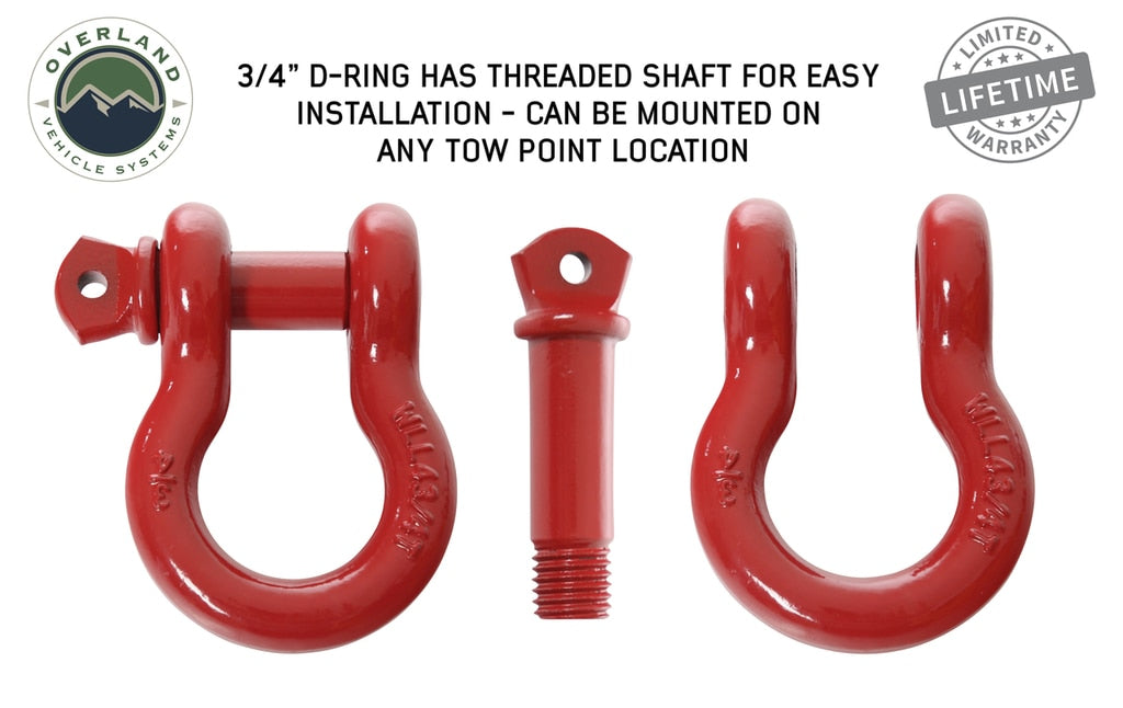 OVS | Winch Shackle | Recovery Shackle D-Rings 3/4" 4.75 Ton - Red - Sold In Pairs | 19010204
