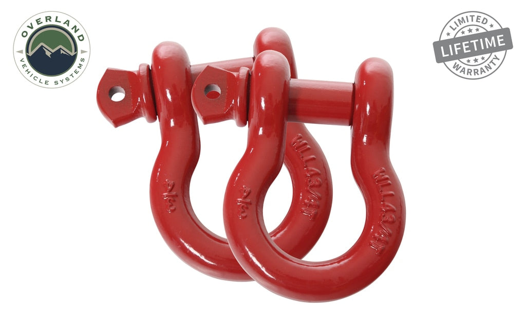 OVS | Winch Shackle | Recovery Shackle D-Rings 3/4" 4.75 Ton - Red - Sold In Pairs | 19010204