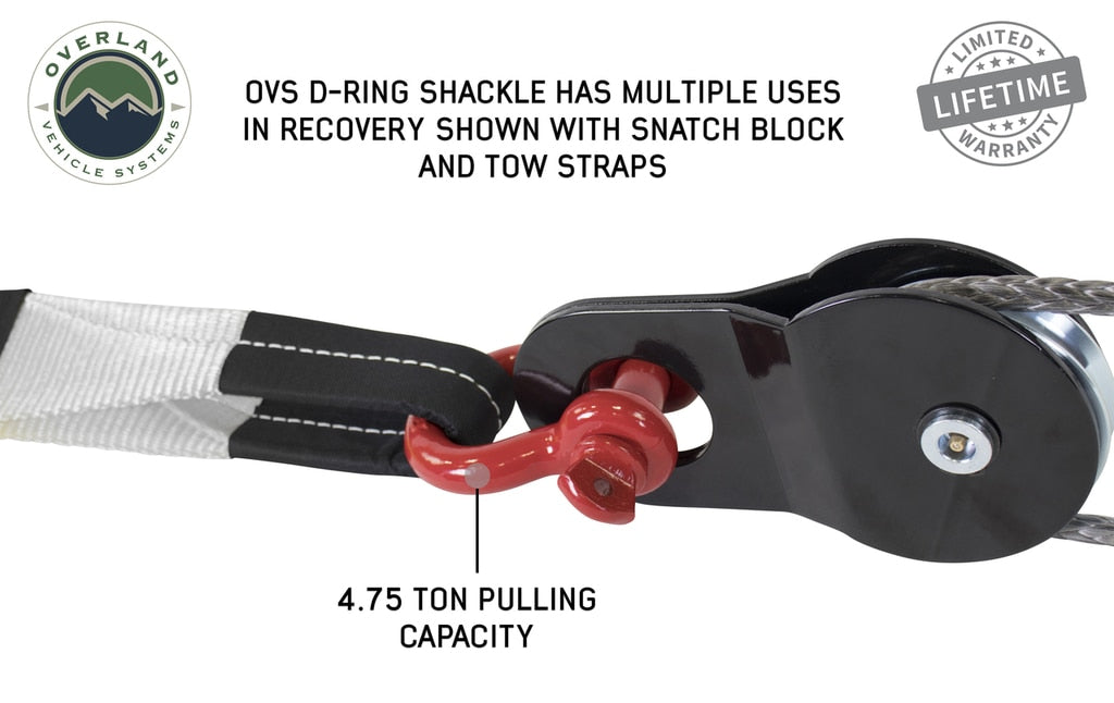 OVS | Winch Shackle | Recovery Shackle D-Rings 3/4" 4.75 Ton - Red - Sold In Pairs | 19010204