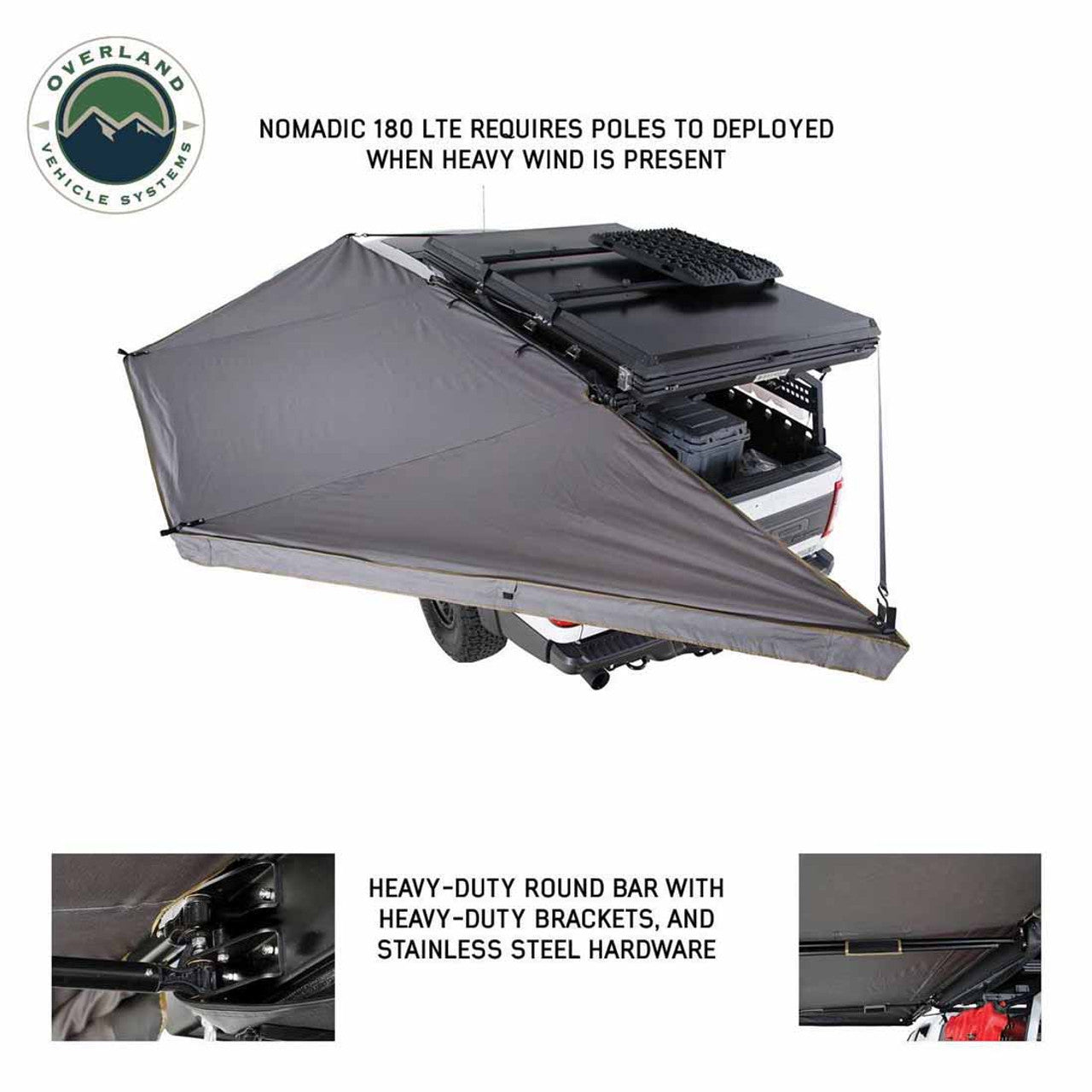 OVS | Portable Awning | HD Nomadic 180 LTE - Awning, Grey Body, Green Trim and Black Travel Cover Overland Vehicle Systems | 19609917