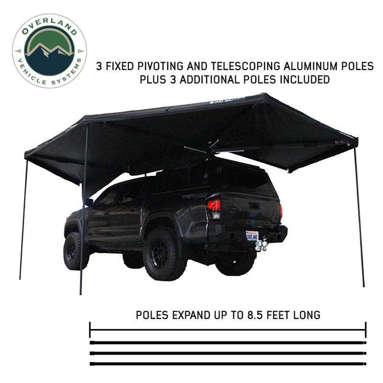 OVS | Portable Awning | XD Nomadic 270 - Awning W/Lights and Black Out , Driver Side, Black Body, Black Trim and Black Travel Cover Overland Vehicle Systems | 19690001