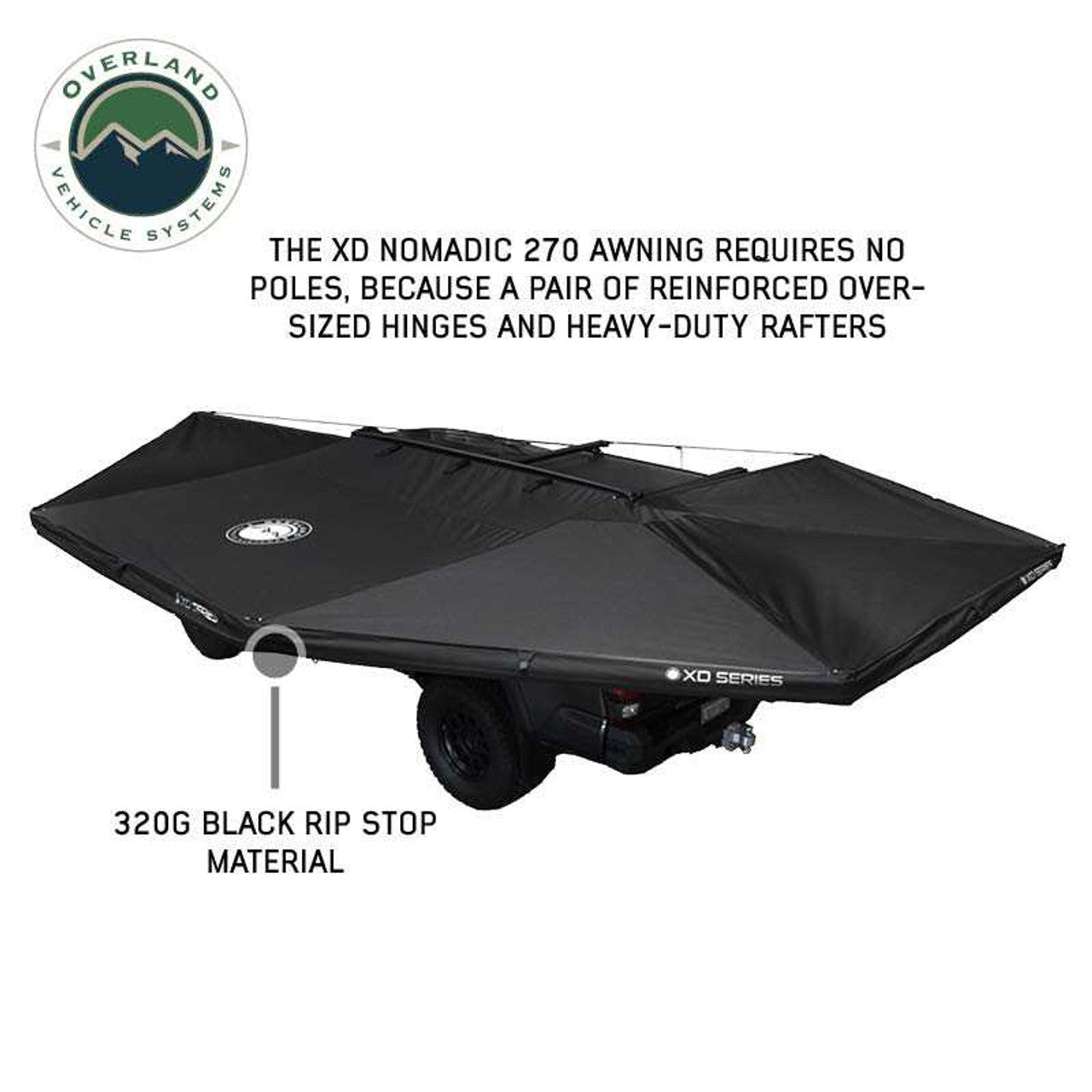 OVS | Portable Awning | XD Nomadic 270 - Awning, Lights, Black Out, Wall Kit, Passenger Side, Black Body, Black Trim and Black Travel Cover Overland Vehicle Systems | 19690010