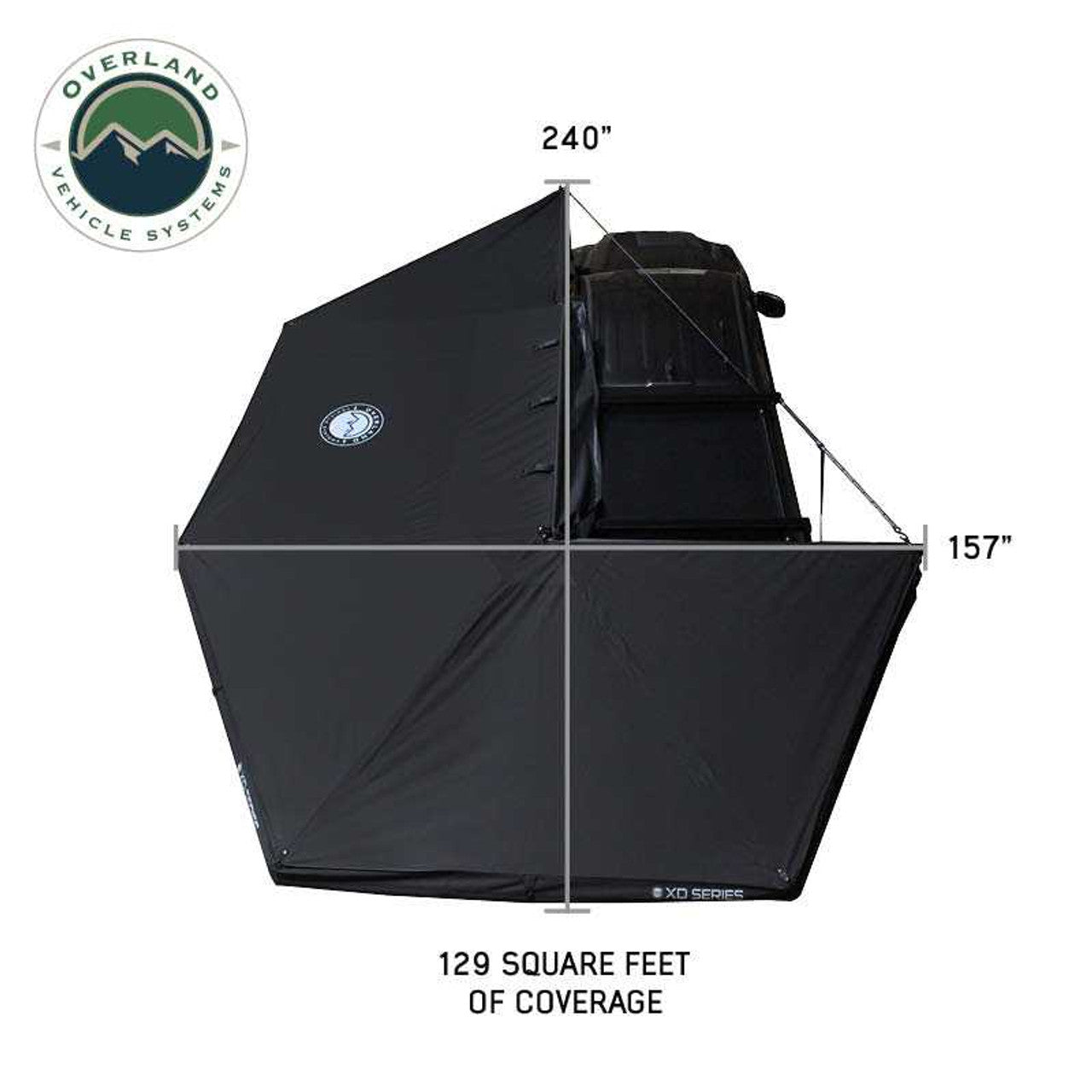 OVS | Portable Awning | XD Nomadic 270 - Awning, Lights, Black Out, Wall Kit, Passenger Side, Black Body, Black Trim and Black Travel Cover Overland Vehicle Systems | 19690010