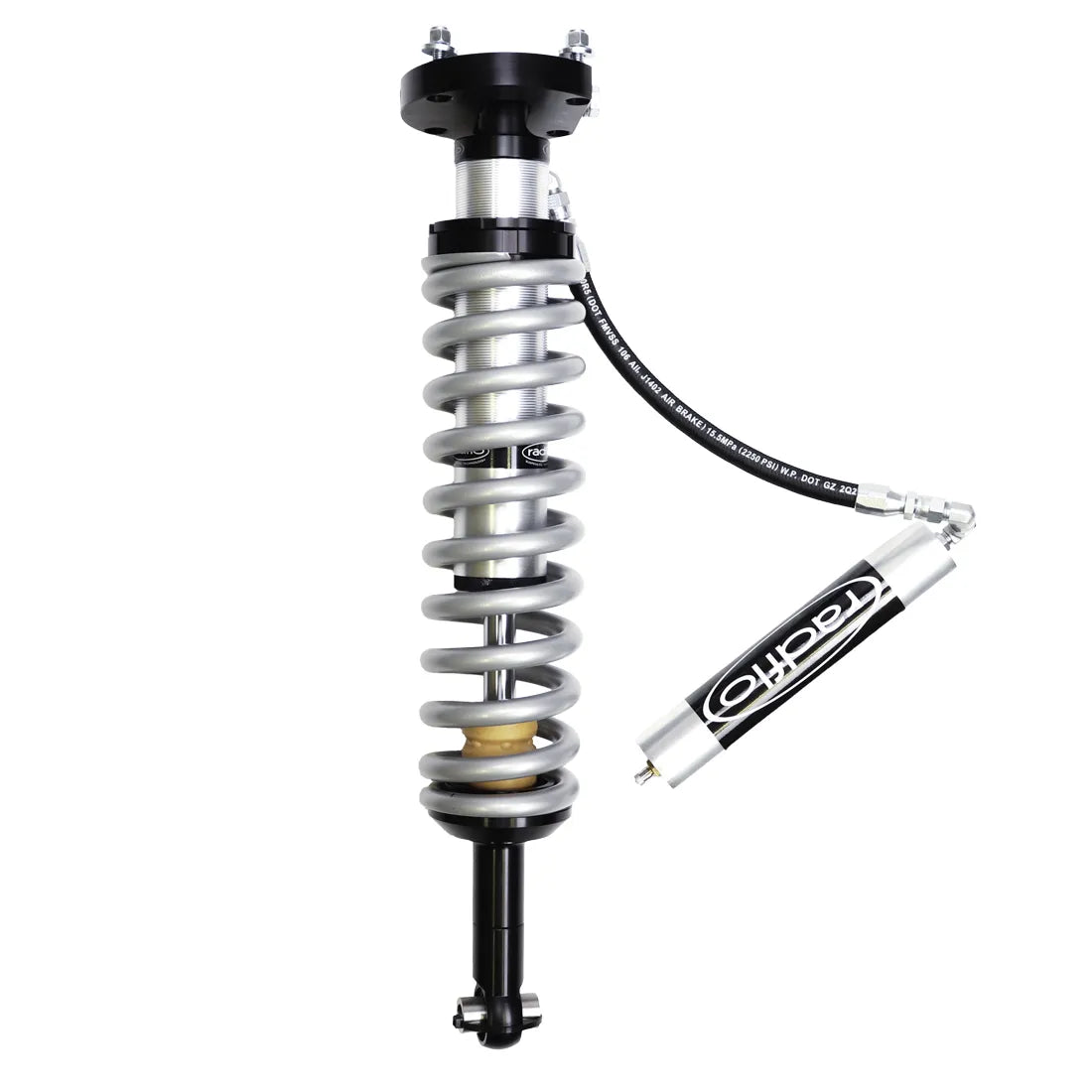 RADFLO | OE REPLACEMENT 2.5 FRONT COILOVER KIT TOYOTA LC250 LEXUS GX550 2024+ WITH REMOTE RESERVOIR AND HO LO COMPRESSION ADJUSTER EXTENDED FOR USE WITH AFTERMARKET UPPER CONTROL ARMS 2.5″ LIFT | 6CT-016-1Z