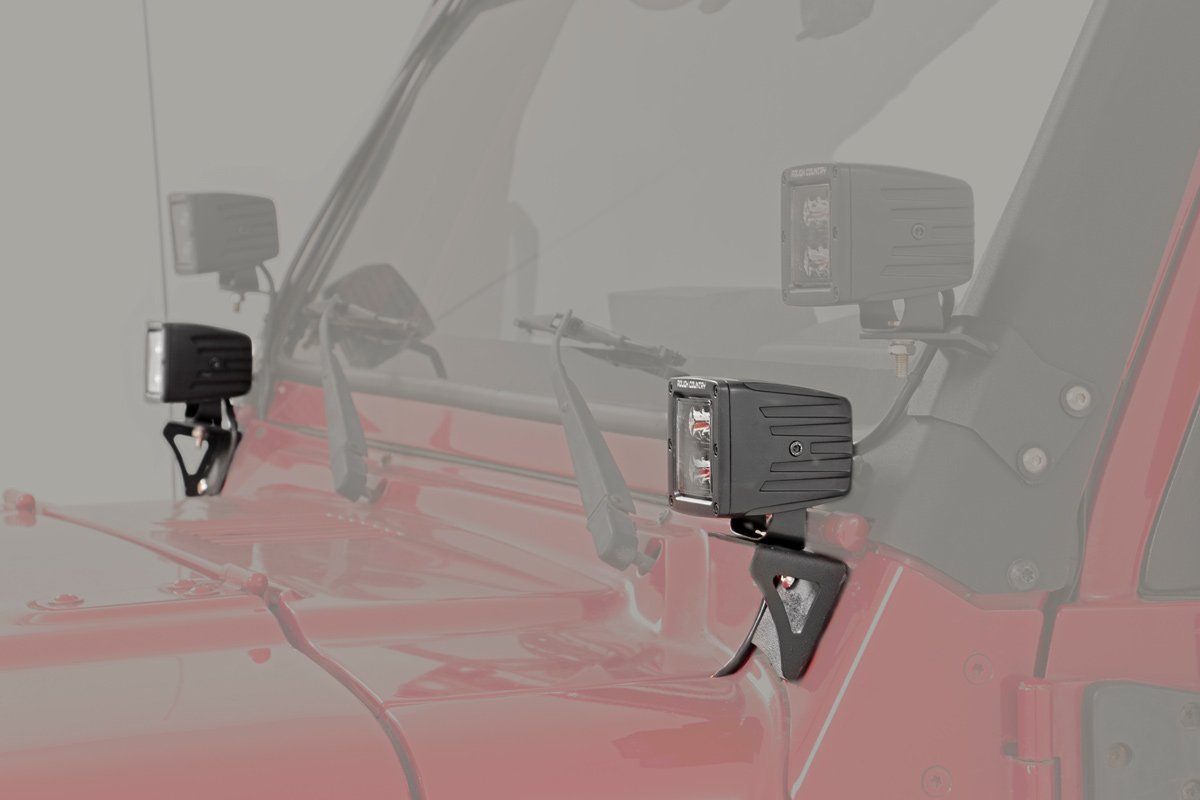 Rough Country | Mounting Brackets(Lighting) | Jeep Lower Windshield Light Mounts 97-06 TJ Wrangler Fits Rough Country Light Kit 70903, 70804 Rough Country | 70043