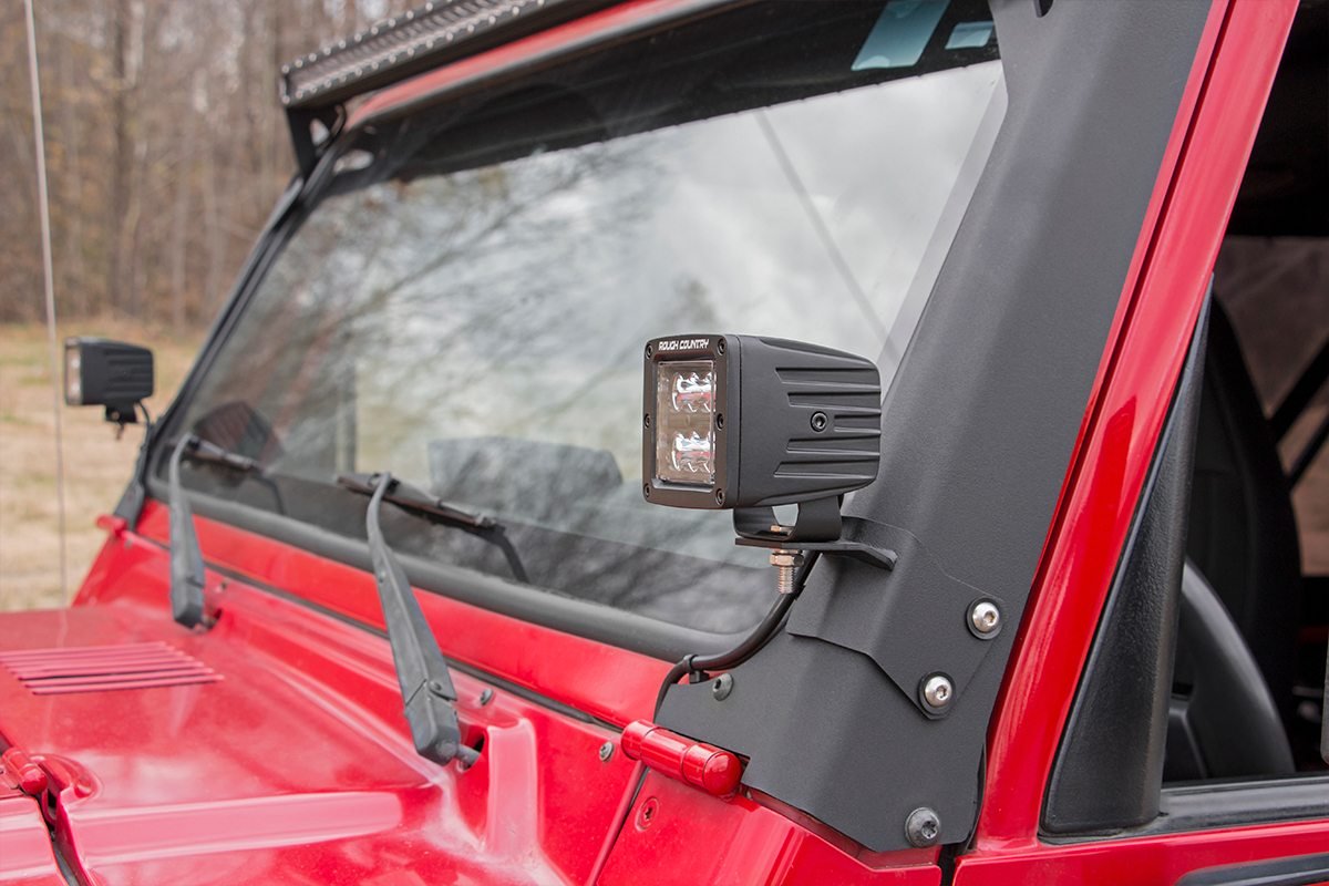 Rough Country | A Pillar Light Mount | Jeep Lower A-Pillar Light Mounts 97-06 Wrangler TJ Rough Country | 70046