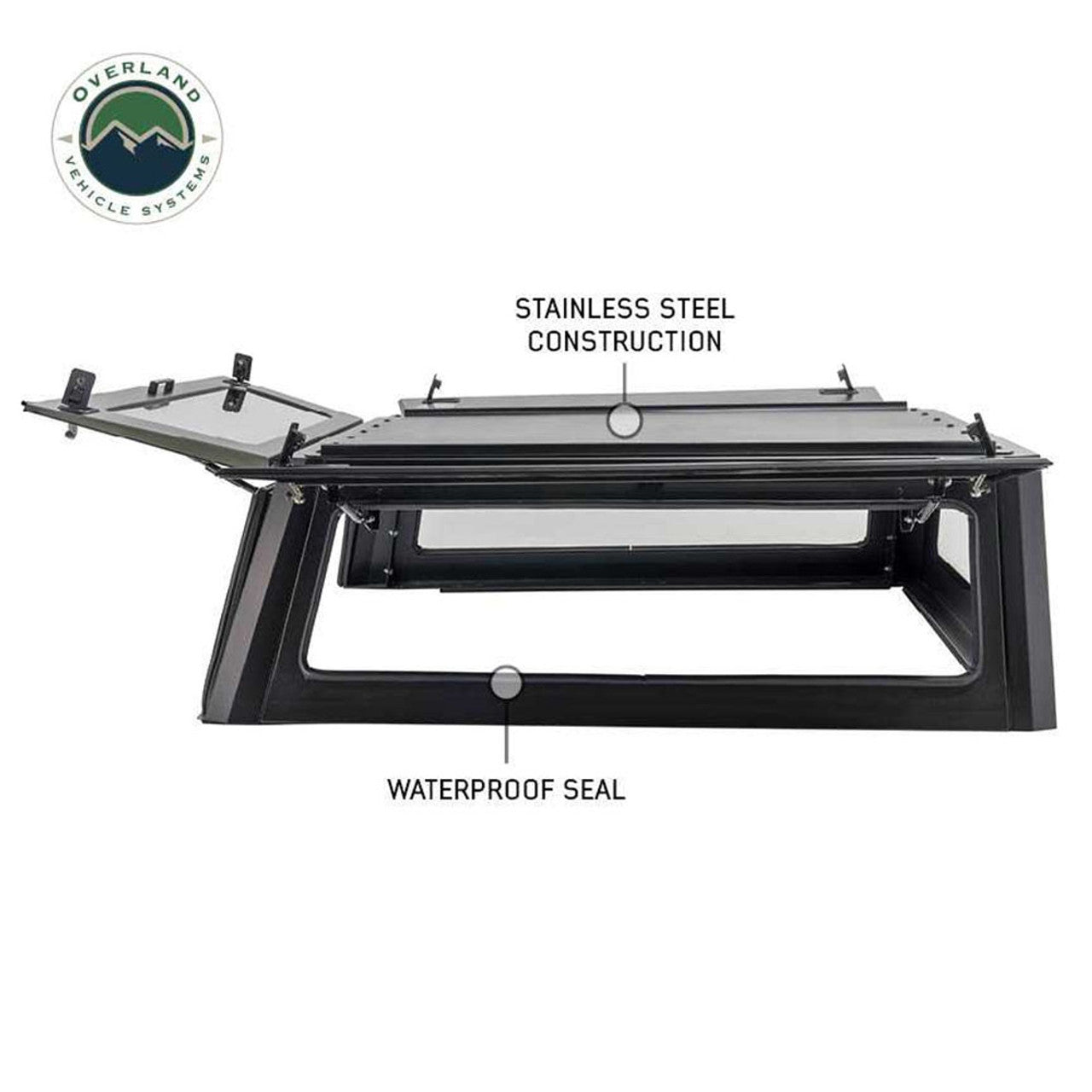 OVS | Truck Bed Caps | Expedition Truck Cap W/Full Wing Doors, Front and Rear Windows and 3rd Brake Light 2016-2024 Toyota Tacoma 5 Foot Bed Overland Vehicle Systems | 70100001