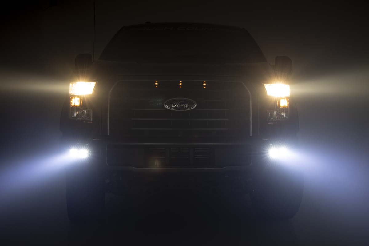 Rough Country | Fog Lights | Ford LED Fog Light Kit Black Series w/ SAE LED Fog Light 15-19 F-150 Rough Country | 70831