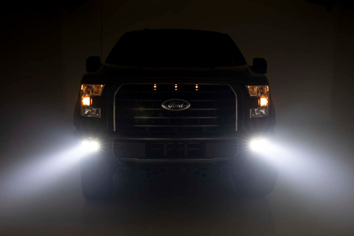 Rough Country | Fog Lights | Ford LED Fog Light Kit Black Series w/ SAE LED Fog Light 15-19 F-150 Rough Country | 70831