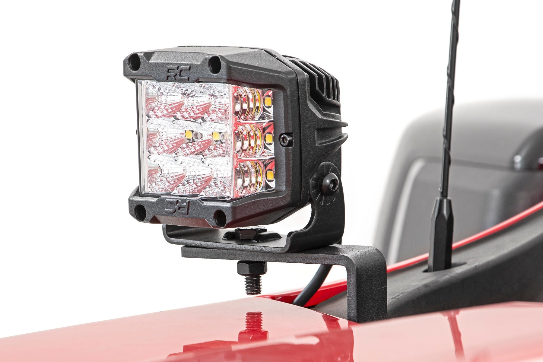 Rough Country | LED Light Pods | Chevy 2-inch LED Lower Windshield Ditch Kit Black Series Spot Beam For 19-20 Silverado Rough Country | 70841