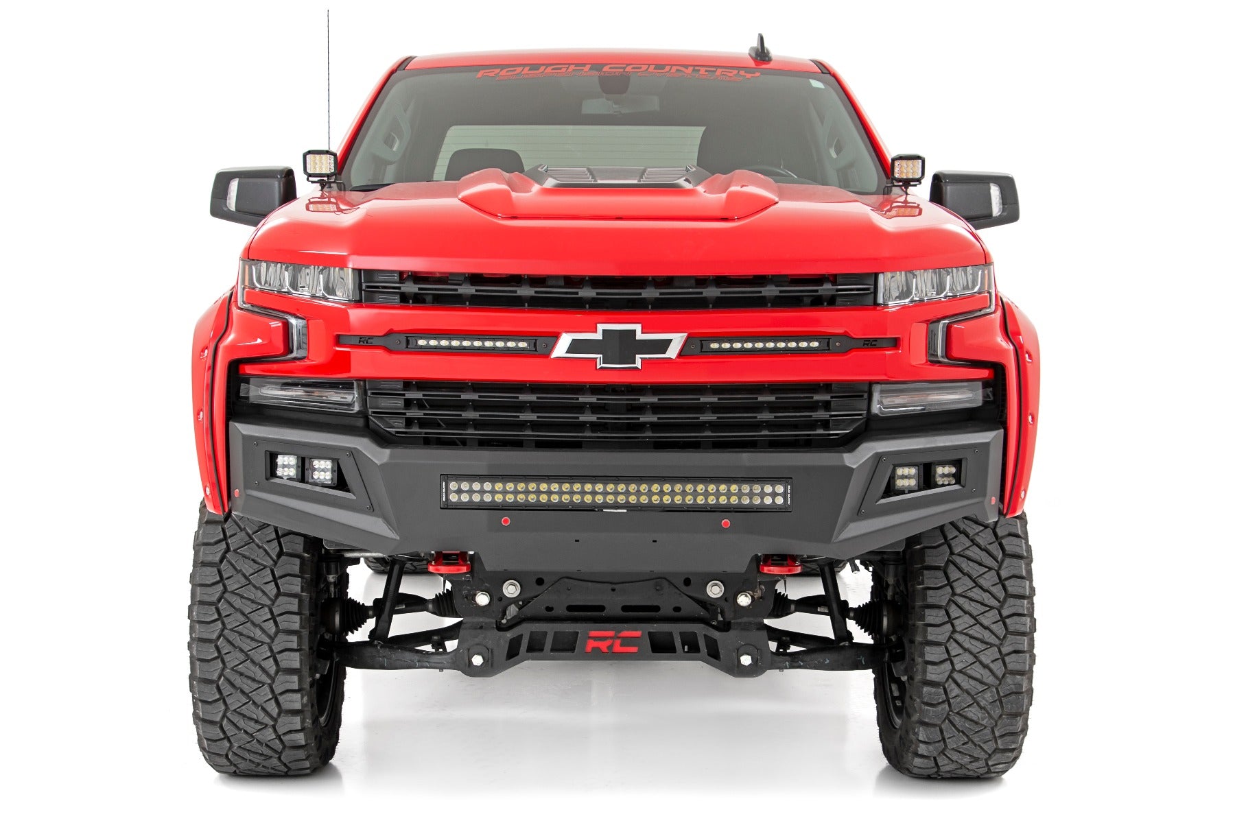Rough Country | LED Light Pods | Chevy 2-inch LED Lower Windshield Ditch Kit Black Series w/ Amber DRL For 19-20 Silverado Rough Country | 70844