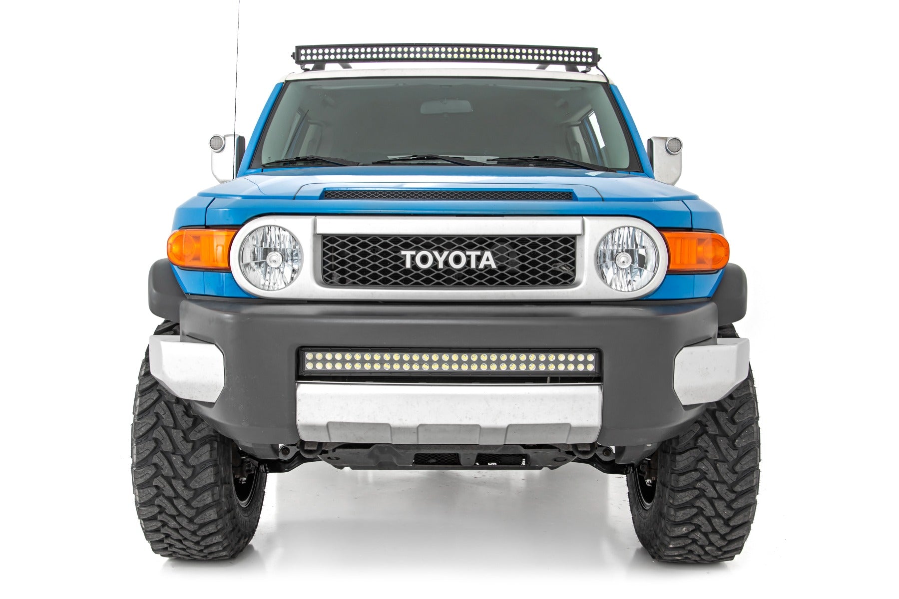 Rough Country | LED Light Bars | LED Light Windshield Kit 50 Inch Curved Dual Row Chrome Series with White DRL 07-14 FJ Cruiser Rough Country | 71205
