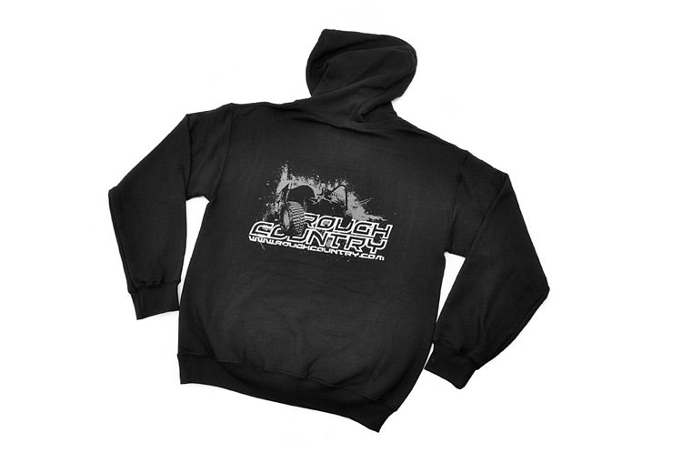 Rough Country Hoodie 100 Percent Preshrunk Cotton Front Rough Country logo Back Jeep design Color Black