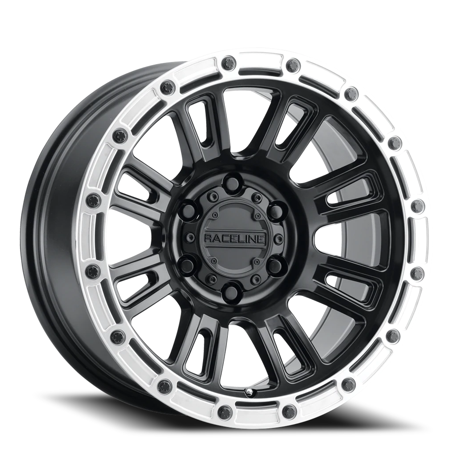 RACELINE | Aluminum Wheels | Aluminum Wheels 18x9 Compass 956BS Satin Black Silver Ring -12 Offset 8 on 165.1 Bolt Pattern 125.2 Bore Raceline | 956BS-89080-12