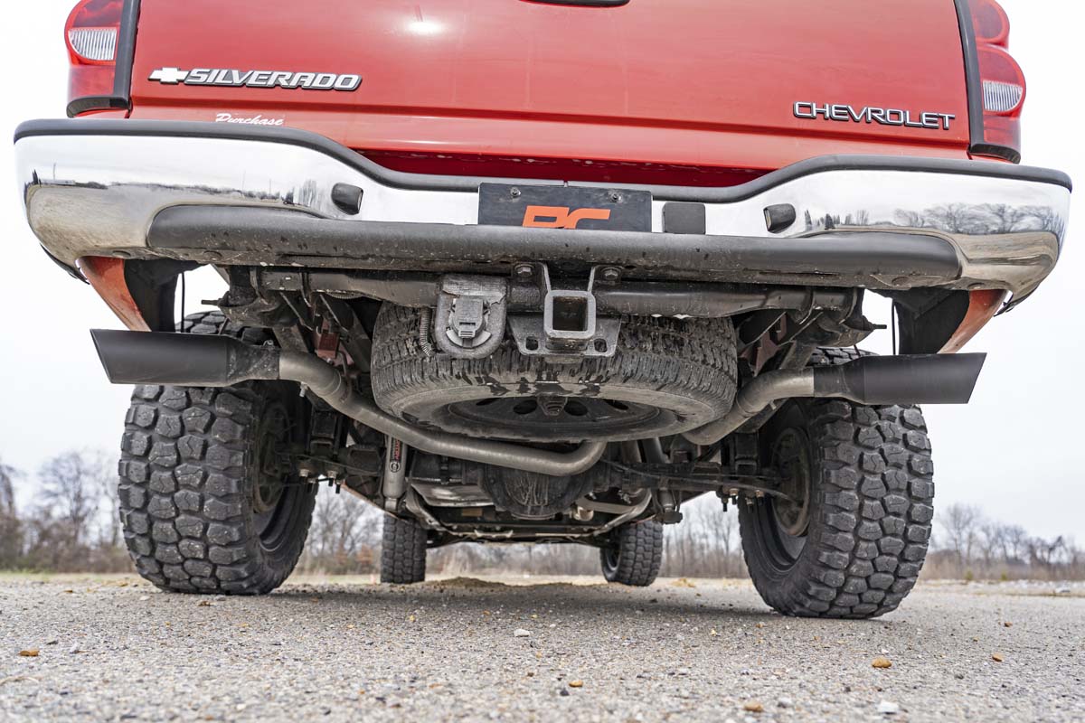 Rough Country | Exhaust | Dual Cat-Back Exhaust System w/ Black Tips 99-06 GM 1500 Ext Cab / Short Bed 4.8L / 5.3L Rough Country | 96005