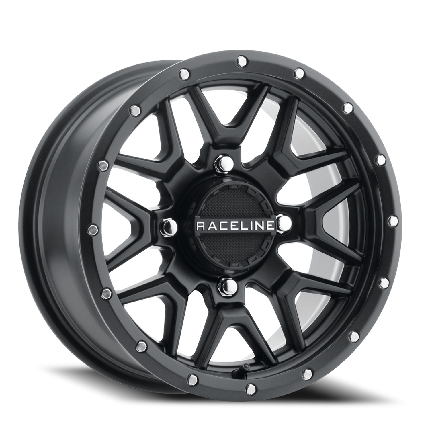 RACELINE | Aluminum Wheels | Aluminum Wheels 14x7 Krank Simulated Beadlock UTV A94B Satin Black 10 Offset 4 on 156 Bolt Pattern Raceline | A94B-47056+10