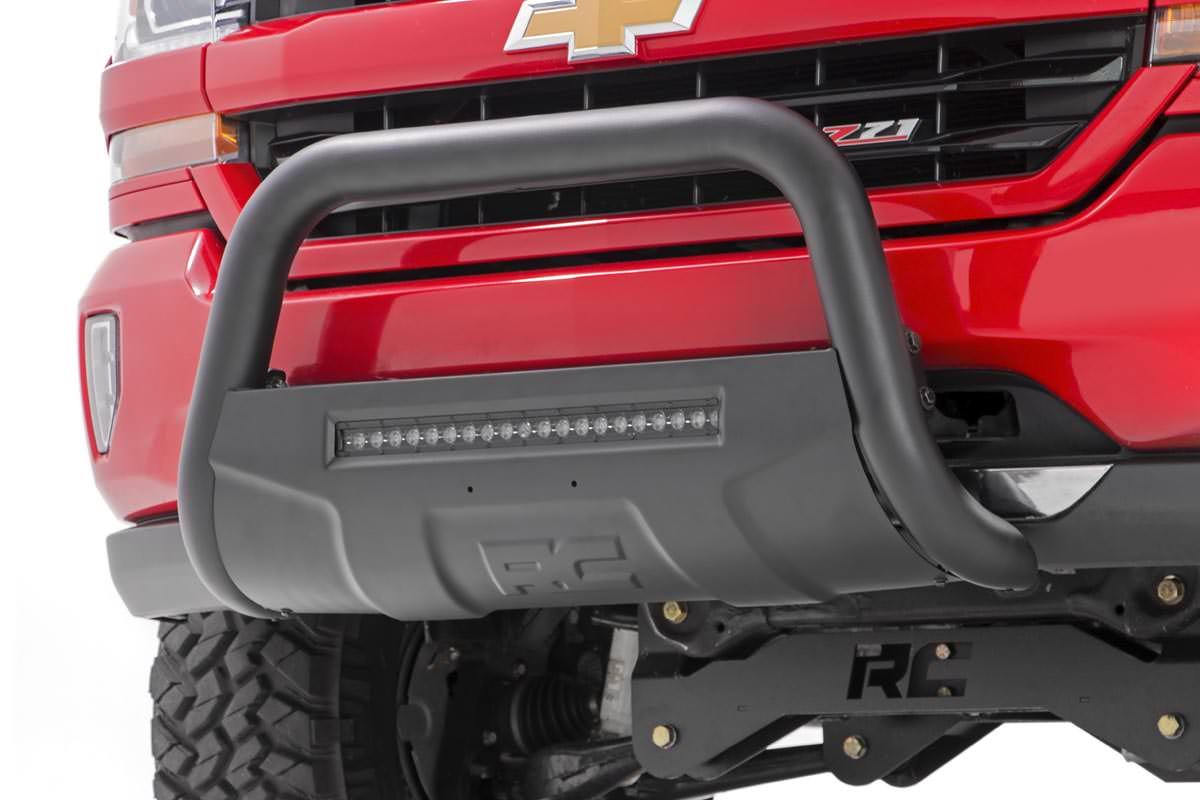 Rough Country | Bumper Bull Bar | 07-18 Silverado/Sierra 1500/ 07-19 SUV Bull Bar w/LED Light Bar Black Rough Country | B-C4071
