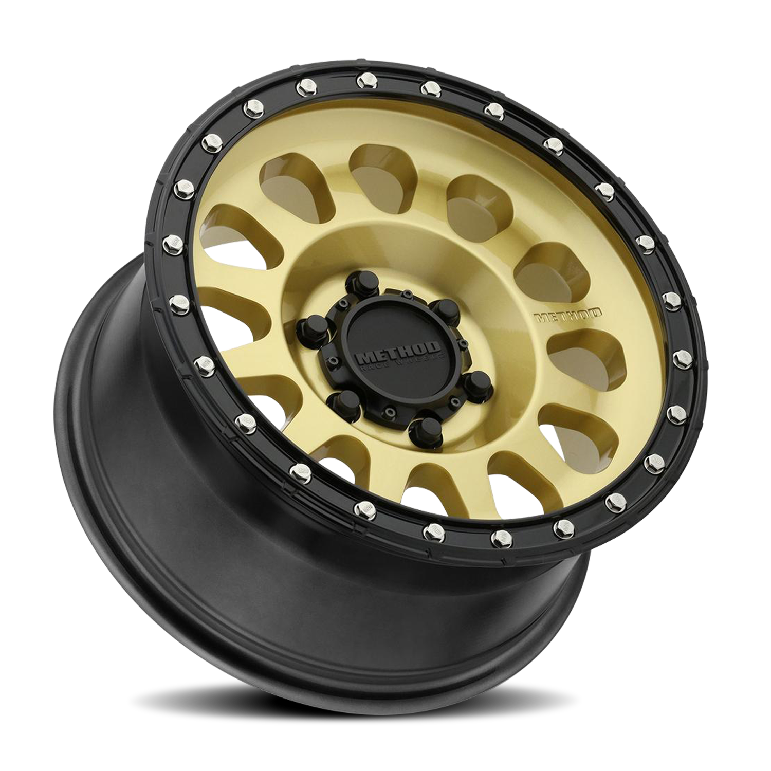 METHOD WHEELS | Aluminum Wheels 16x8 MR315 Bolt Pattern 6 On 139.7 Offset 0 Lip Size 1.65 Gold GD Black Street Loc Method | MR31568060100
