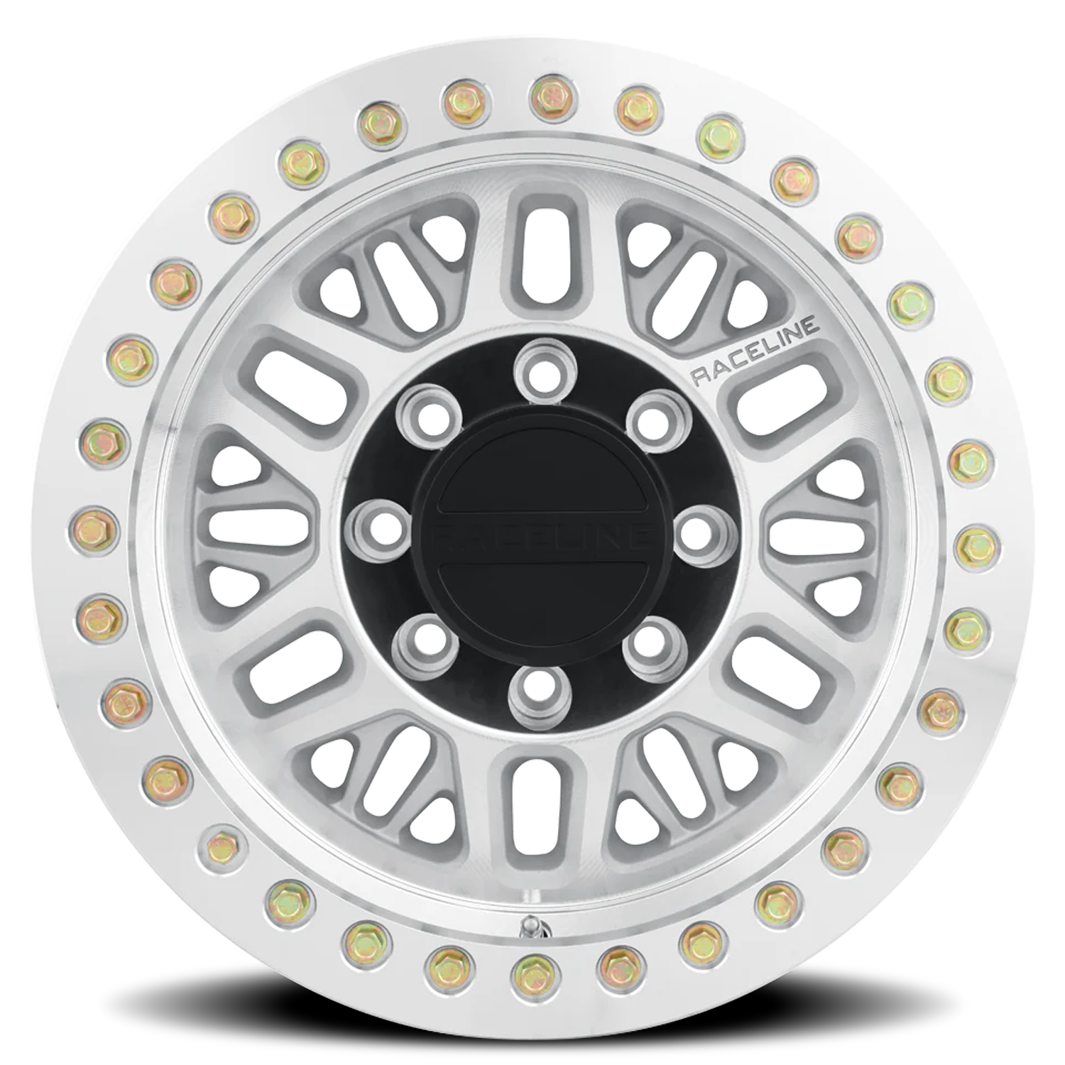 RACELINE | Aluminum Wheels | Aluminum Wheels 17x9 Ryno Cast Beadlock RT951M Machined Silver Machined Beadlock Ring -12 Offset 8 on 165.1 Bolt Pattern 130.81 Bore Raceline | RT951M-79080-12