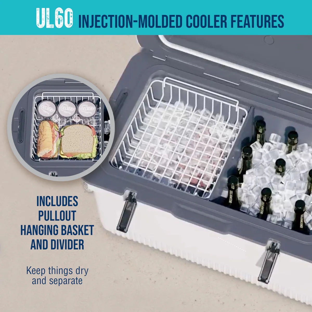 ENGEL | 60QT UltraLite Injection-Molded Cooler With Wire Basket and Divider | UL60