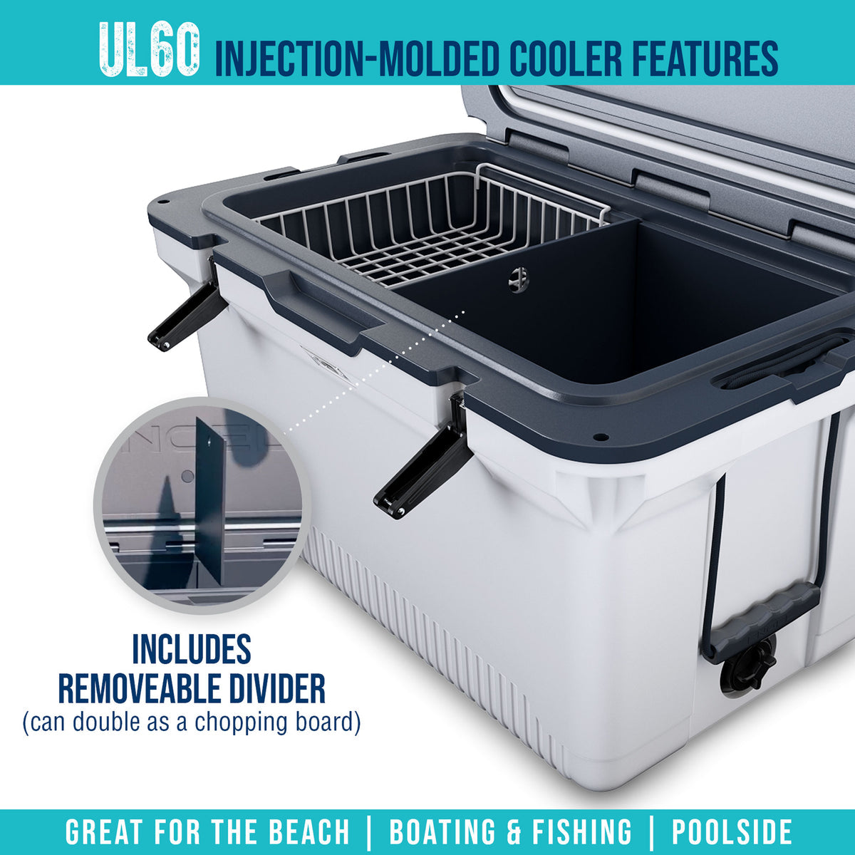 ENGEL | 60QT UltraLite Injection-Molded Cooler With Wire Basket and Divider | UL60