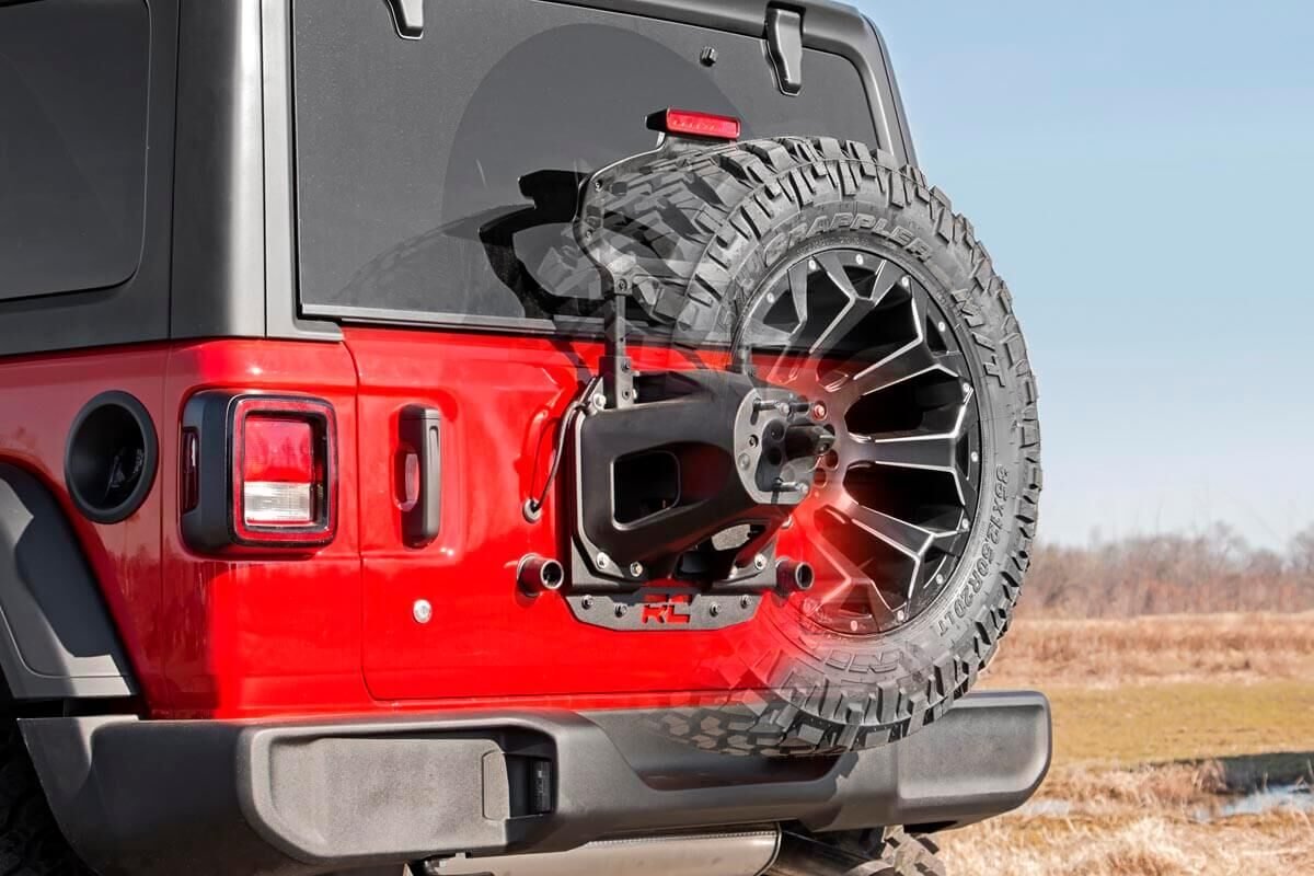 Rough Country | Spare Tire Relocation Kit | Jeep Spare Tire Relocation Bracket 18-20 Wrangler JL No Rear Proximity Sensors Rough Country | 10529