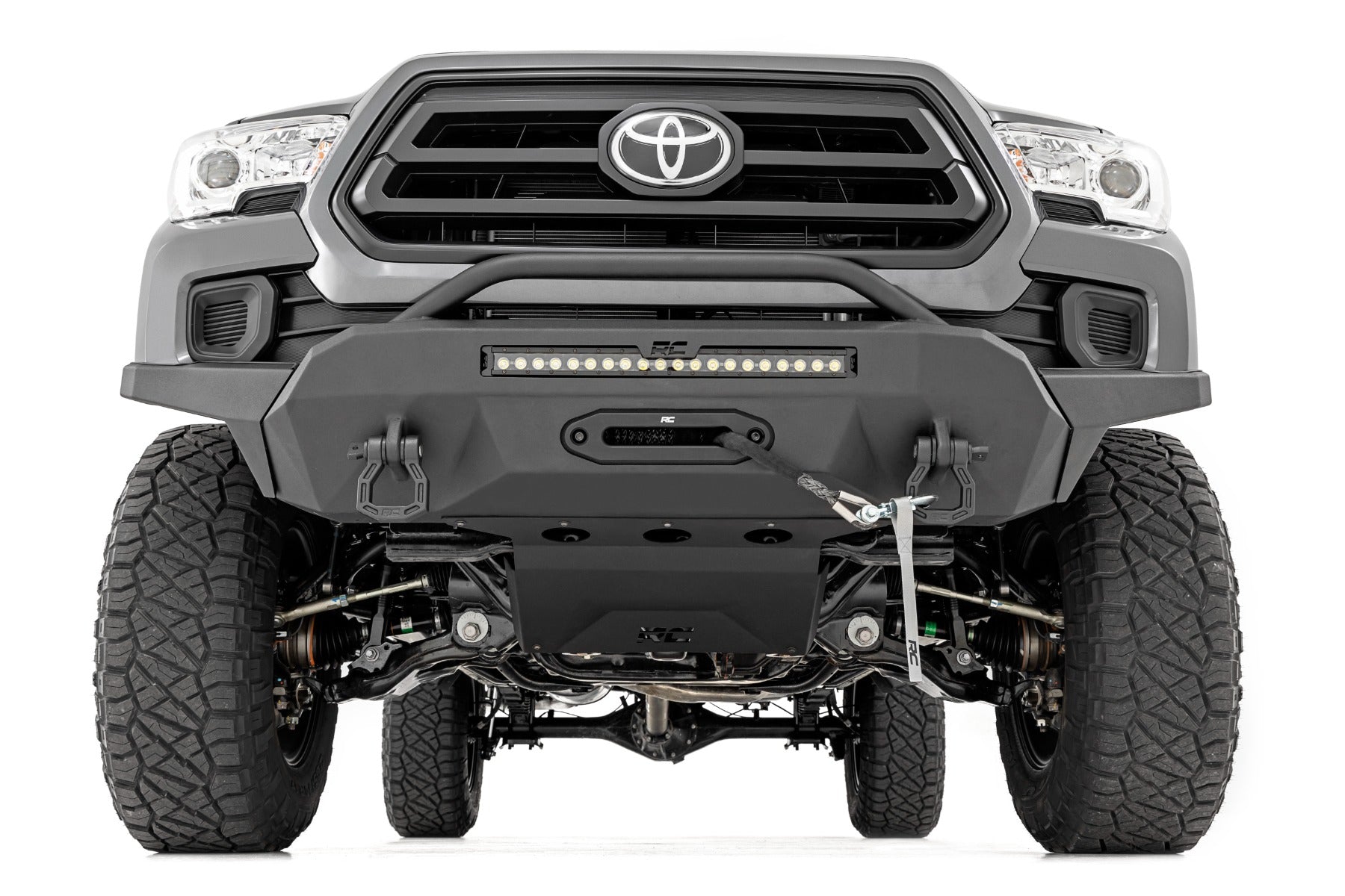 Rough Country | Front Bumpers | Front Bumper High Clearance Hybrid with 12000 Lb Pro Series Winch Synthetic Rope and 20 LED Light Bar 16-22 Toyota Tacoma Rough Country | 10723