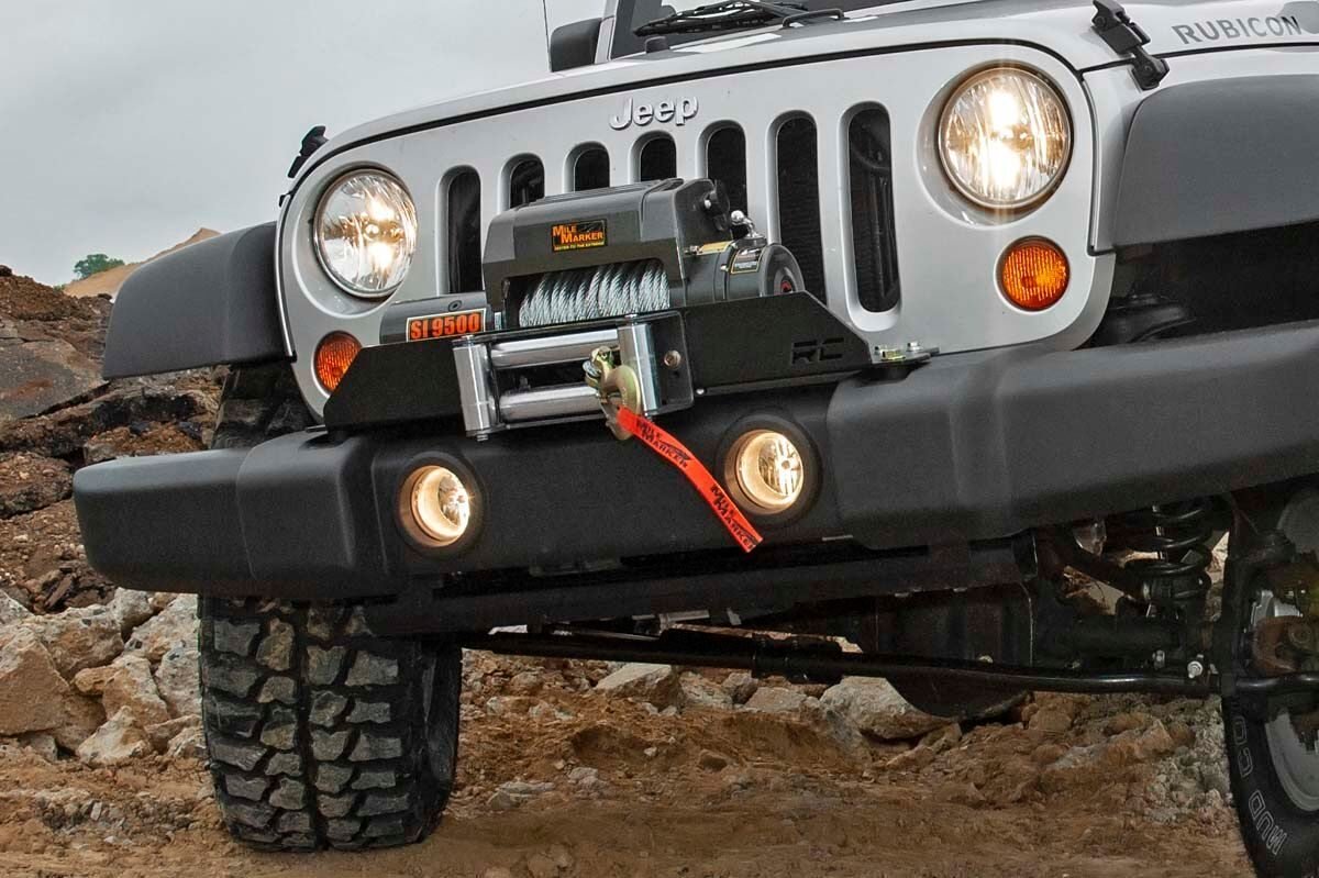 Rough Country | Winch Mount Plate | Jeep Winch Mounting Plate w/D-rings for Factory Bumper 07-18 Wrangler JK Rough Country | 1173