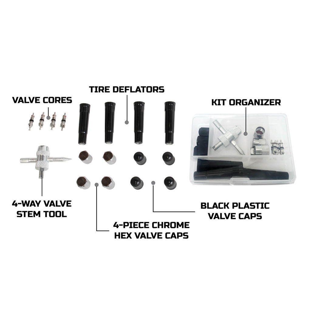 Up Down Air | Tire Valve Stem | Valve Stem Repair Kit 17 Piece Kit With Storage Box Up Down Air | 12129905